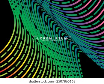 Tecnología digital de fondo negro futurista, patrón moderno de gradiente de arco iris, información cibernética nano, comunicación abstracta, innovación de datos de tecnología futura, conexión de velocidad de red de Internet.