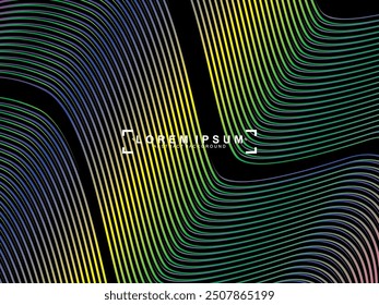 Tecnología digital de fondo negro futurista, patrón moderno de gradiente de arco iris, información cibernética nano, comunicación abstracta, innovación de datos de tecnología futura, conexión de velocidad de red de Internet.
