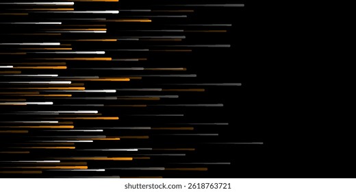 Futuristic black background with dynamic horizontal streaks in orange, white, and gray tones, creating a sleek, fast, and energetic visual effect perfect for tech or sci-fi themes.