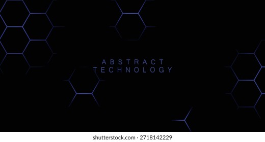 Plano de fundo preto futurista com elementos de rede de hexágono azul brilhante.