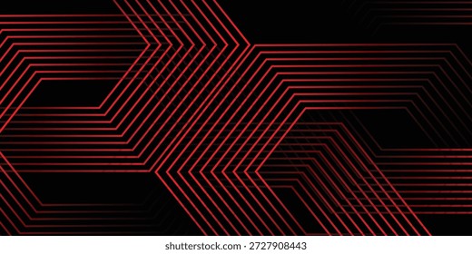 Fondo negro futurista con geometría lineal roja intensa