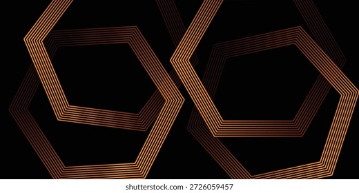 Futuristischer schwarzer Hintergrund mit orangefarbenem linearem Hexagon-Muster