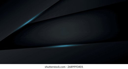 Futuristischer schwarzer Hintergrund mit überlappenden geometrischen Formen und leuchtend roten Neonlinien. Modernes Technologie-Vektordesign für Cover, Broschüren, Banner, Websites, Zertifikate und Karten.