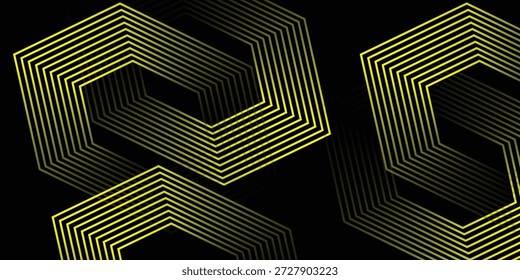 Fondo negro futurista con vibrante geometría lineal amarilla 