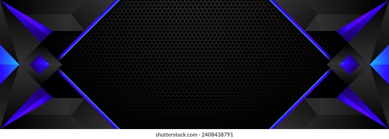 Futuristic Black and Blue Border Metal Mesh Backdrop Game Banner GUI Background for Gamers and Streamers