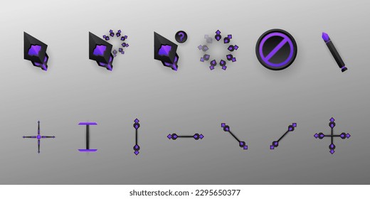 Futuristic black and blue custom gaming mouse cursor navigation pointer ui icons set