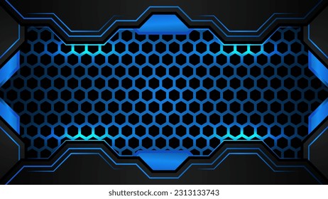 futuristic black and blue gaming background. design of sport banner, poster, advertisement, promotion