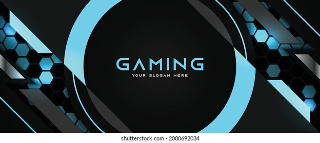 Futuristic Black Blue Gaming Banner Design Stock Vector (Royalty Free ...