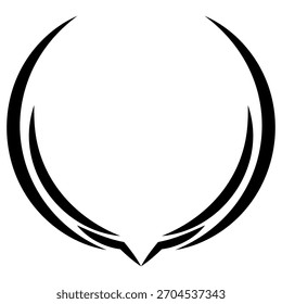 Quadro circular preto futurista com topo aberto, apresentando linhas dinâmicas em camadas na base. Modelo vetorial ideal para logotipos de tecnologia moderna, avatares de jogos e marcas corporativas poderosas.