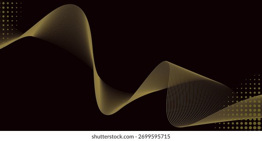 Futuristic black gold abstract background. shining wave lines pattern for banner, wallpaper, cover. Vector illustration