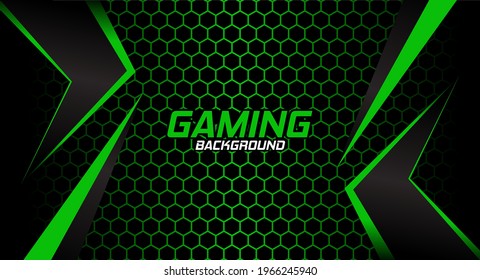 Futuristic black and green game abstract background with cool line shapes left and right. Good for banner game elements, sports posters, cyber wallpaper, web, advertising.