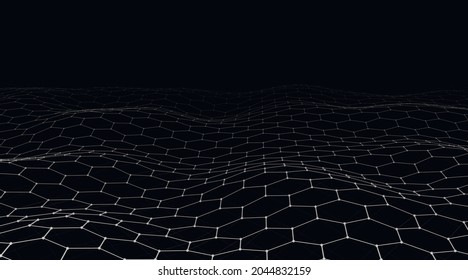 Futuristic Black Hexagon Dynamic Wave. Futuristic Honeycomb Concept. Digital Technology Web Flow. Big Data Visualization. Vector Illustration.
