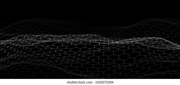 Futuristic black hexagon dynamic wave. Futuristic honeycomb concept. Digital technology web flow. Big data visualization. Vector Illustration.