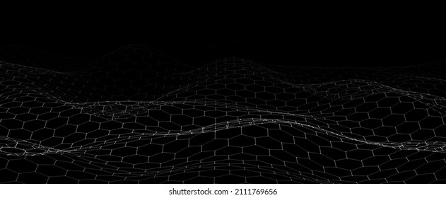 Futuristic black hexagon dynamic wave. Futuristic honeycomb concept. Digital technology web flow. Big data visualization. Vector Illustration.