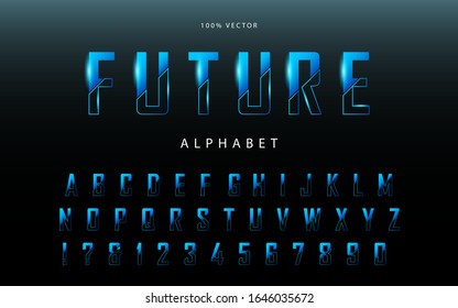 Futuristic black and light blue with Alphabet vector. Technology and cyber style design concept. Can use for element book cover, poster, flyer, advertising