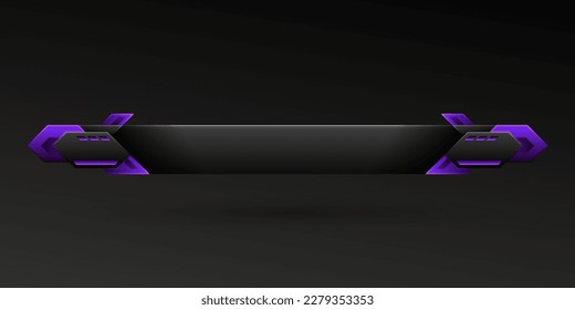 Futuristic black lower third game interface screen title banner with gradient purple borders