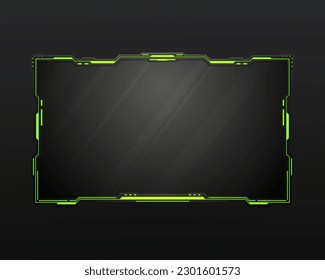 Futuristic black and neon green stream overlay webcam screen gui panel frame for video broadcast