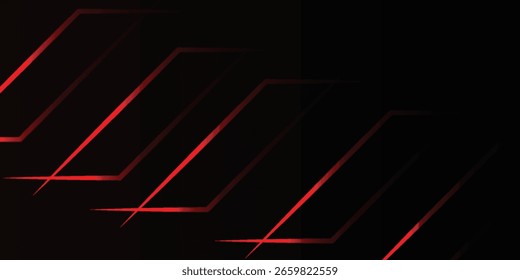 Fundo tecnológico preto e vermelho futurista com linhas diagonais nítidas e brilho digital. Perfeito para tecnologia, cibernética e temas de jogos. Escuro, moderno, abstrato.
