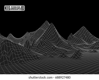 Futuristic black and white 3d map frame landscape landscape mountains vector background