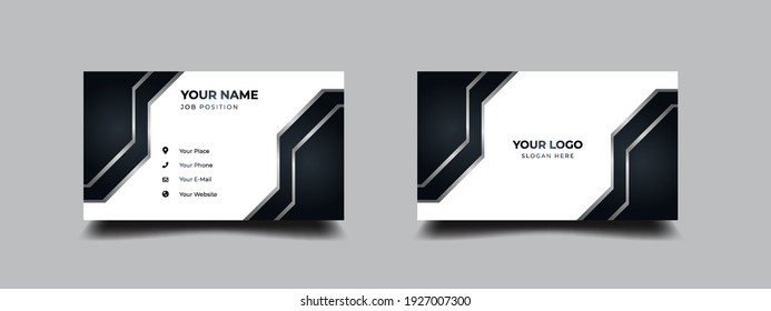 Futuristic Black And White Business Card. Luxury And Elegant With Silver Metallic Design. Vector Illustration Print Template.