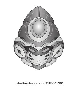 futuristic Black and white Head mecha Robot warrior for T-Shirt Design, Sticker, Poster, Tattoo