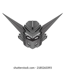 futuristischer Schwarz-Weiß-Head-Mecha-Roboter-Krieger für T-Shirt-Design, Sticker, Poster, Tattoo
