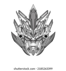 futuristischer Schwarz-Weiß-Head-Mecha-Roboter-Krieger für T-Shirt-Design, Sticker, Poster, Tattoo