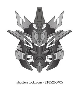 futuristic Black and white Head mecha Robot warrior for T-Shirt Design, Sticker, Poster, Tattoo