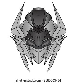 futuristic Black and white Head mecha Robot warrior for T-Shirt Design, Sticker, Poster, Tattoo