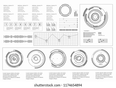 Futuristic black and white HUD, virtual touch user interface virtual reality technology screen