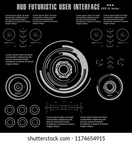 Futuristic black and white HUD, virtual touch user interface virtual reality technology screen