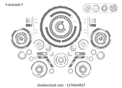 Futuristic black and white HUD, virtual touch user interface virtual reality technology screen