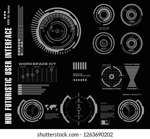Futuristic black and white HUD, virtual touch user interface in flat design virtual reality technology screen