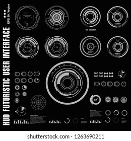 Futuristic black and white HUD, virtual touch user interface in flat design virtual reality technology screen