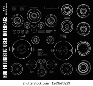 Futuristic black and white HUD, virtual touch user interface in flat design virtual reality technology screen