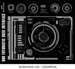 Futuristic black and white HUD, virtual touch user interface in flat design virtual reality technology screen