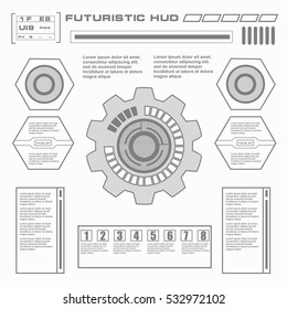 Futuristic black and white HUD, virtual touch user interface in flat design