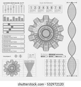 Futuristic black and white HUD, virtual touch user interface in flat design