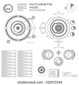 Futuristic black and white HUD, virtual touch user interface in flat design