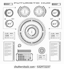 Futuristic black and white HUD, virtual touch user interface in flat design