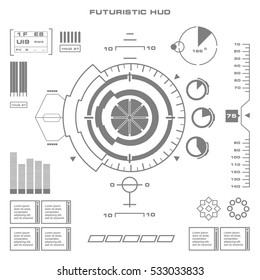 Futuristic black and white HUD, virtual touch user interface in flat design