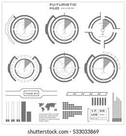 Futuristic black and white HUD, virtual touch user interface in flat design