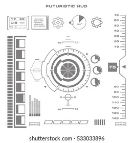 Futuristic black and white HUD, virtual touch user interface in flat design