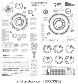 Futuristic Black And White HUD, Virtual Touch User Interface In Flat Design