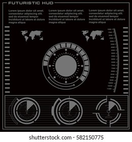 Futuristic black and white HUD, virtual touch user interface in flat design