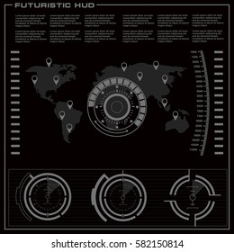 Futuristic black and white HUD, virtual touch user interface in flat design