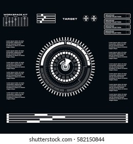 Futuristic black and white HUD, virtual touch user interface in flat design