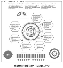 Futuristic black and white HUD, virtual touch user interface in flat design