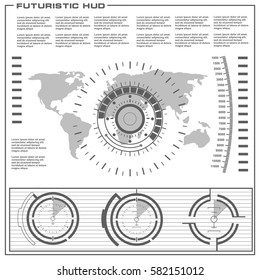 Futuristic black and white HUD, virtual touch user interface in flat design
