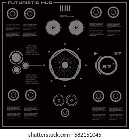 Futuristic black and white HUD, virtual touch user interface in flat design